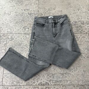 LOFT High Waist Kick Crop Raw Hem Light Gray Wash Denim Jeans SZ 6/28
